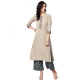 Women's Casual 3-4Th Sleeve Floral Printed Crepe Kurti and Palazzo Set (Beige) - GillKart