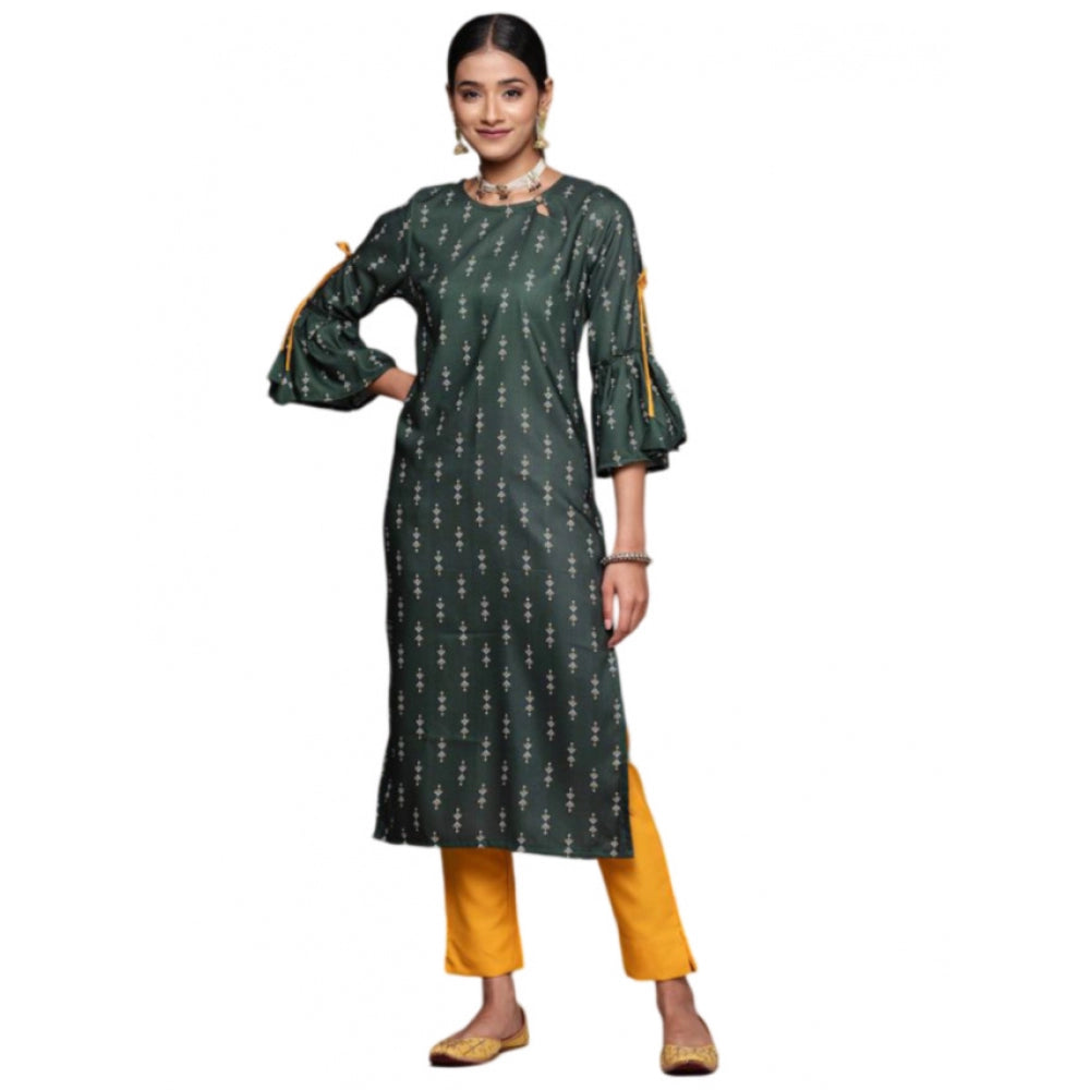 Women's Casual 3-4Th Sleeve Ethnic Motifs Rayon Kurti And Pant Set (Bottle Green) - GillKart