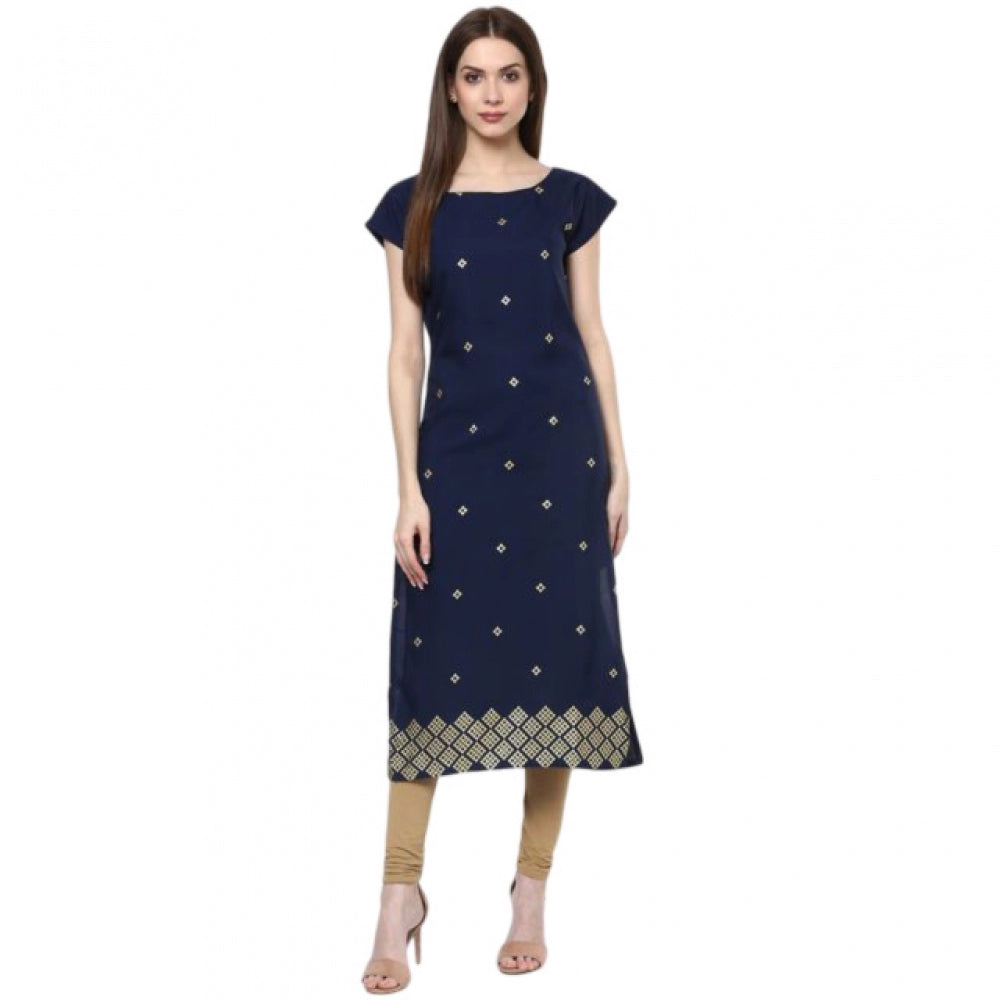 Women's Casual Short Sleeves Floral Printed Crepe Kurti (Blue) - GillKart