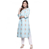 Women's Casual 3-4Th Sleeve Ethnic Motifs Rayon Kurti And Pant Set (Sky Blue) - GillKart