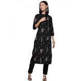 Women's Casual 3-4Th Sleeve Ikkat Crepe Kurti And Pant Set (Black) - GillKart