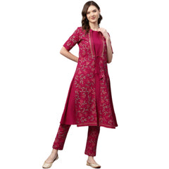 Women's Casual Half Sleeve Floral Printed Crepe Kurti And Pant Set (Pink) - GillKart