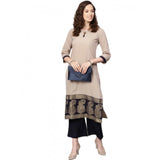 Women's Casual 3-4Th Sleeve Paisley Crepe Kurti And Palazzo Set (Beige) - GillKart