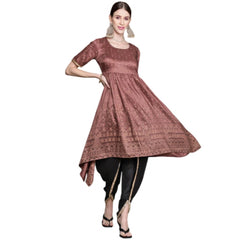 Women's Casual Half Sleeve Floral Printed Chinon Kurti And Dhoti Pant Set (Brown) - GillKart