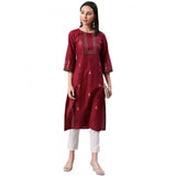 Women's Casual 3-4Th Sleeve Ethnic Motifs Rayon Kurti And Pant Set (Red) - GillKart