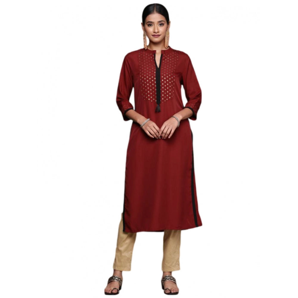 Women's Casual 3-4Th Sleeve Ethnic Motifs Crepe Kurti (Maroon) - GillKart