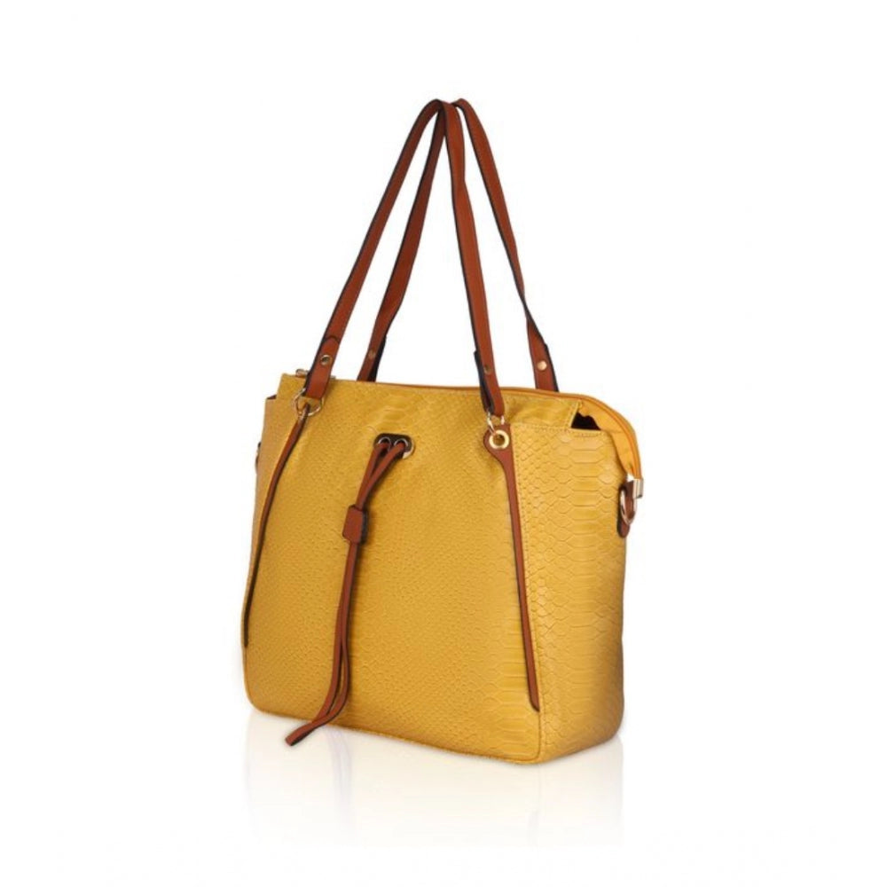 Women's Faux Leather Textured Tote Bag (Yellow) - GillKart