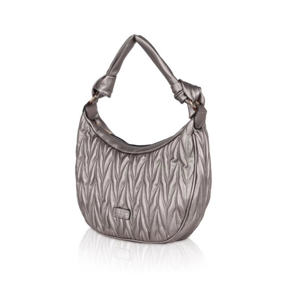 Women's Faux Leather Textured Handbag (Silver Grey) - GillKart