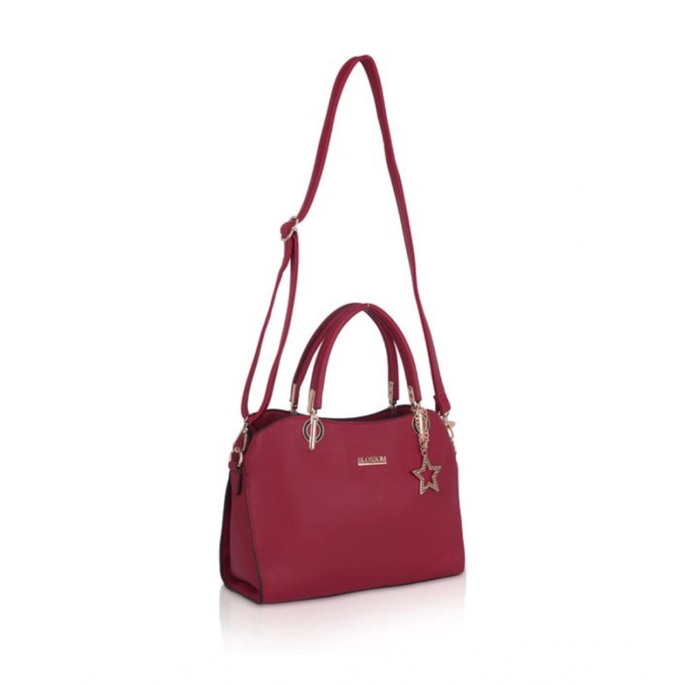 Women's Faux Leather Solid Handbag (Maroon) - GillKart