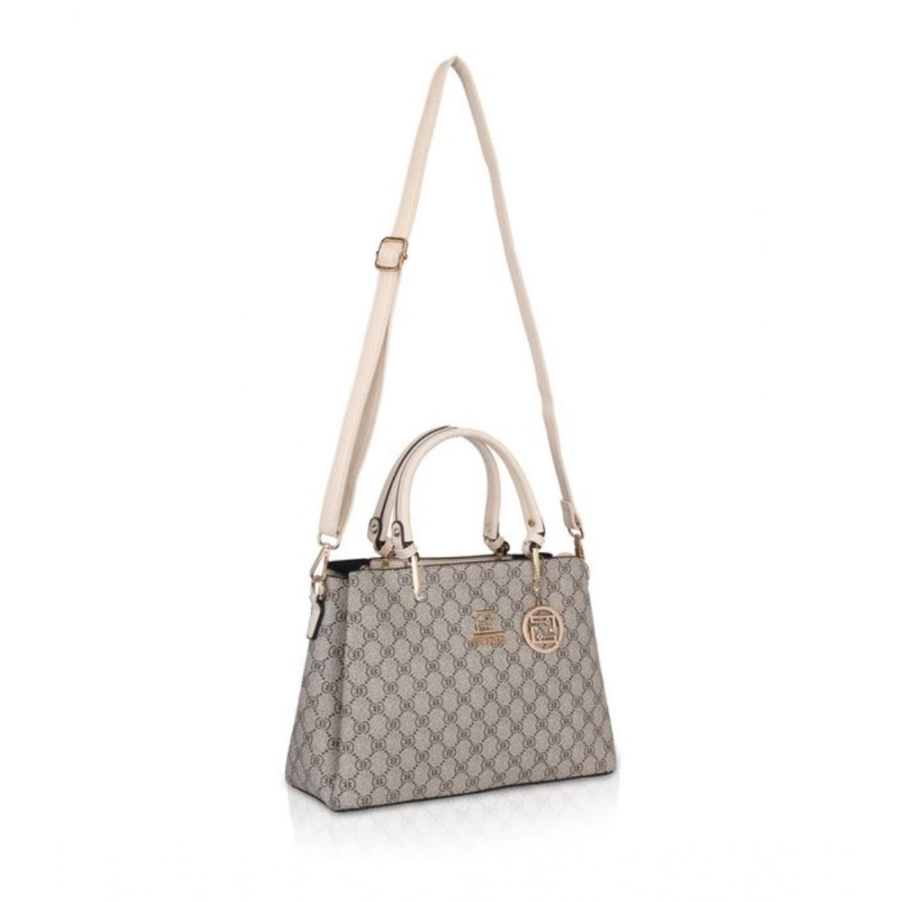 Women's Faux Leather Printed Handbag (Beige) - GillKart