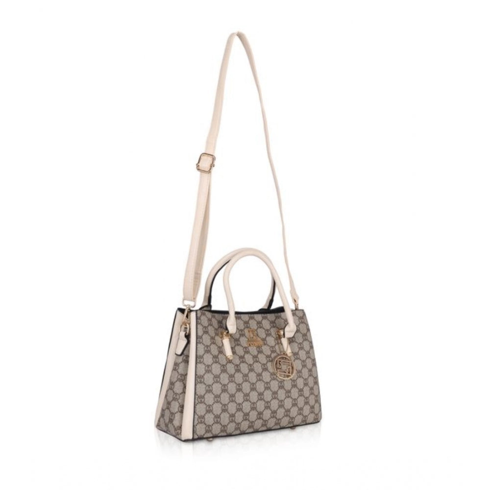 Women's Faux Leather Printed Handbag (Beige) - GillKart