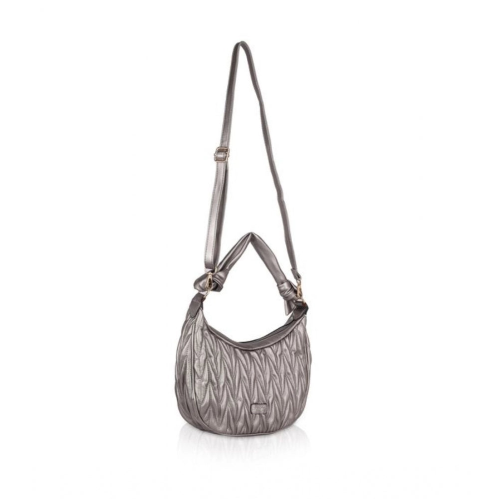 Women's Faux Leather Textured Handbag (Silver Grey) - GillKart