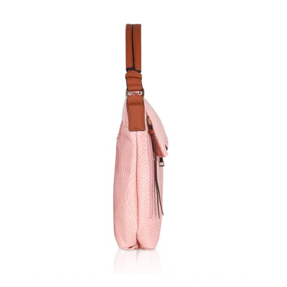 Women's Faux Leather Textured Sling Bag (Pink) - GillKart