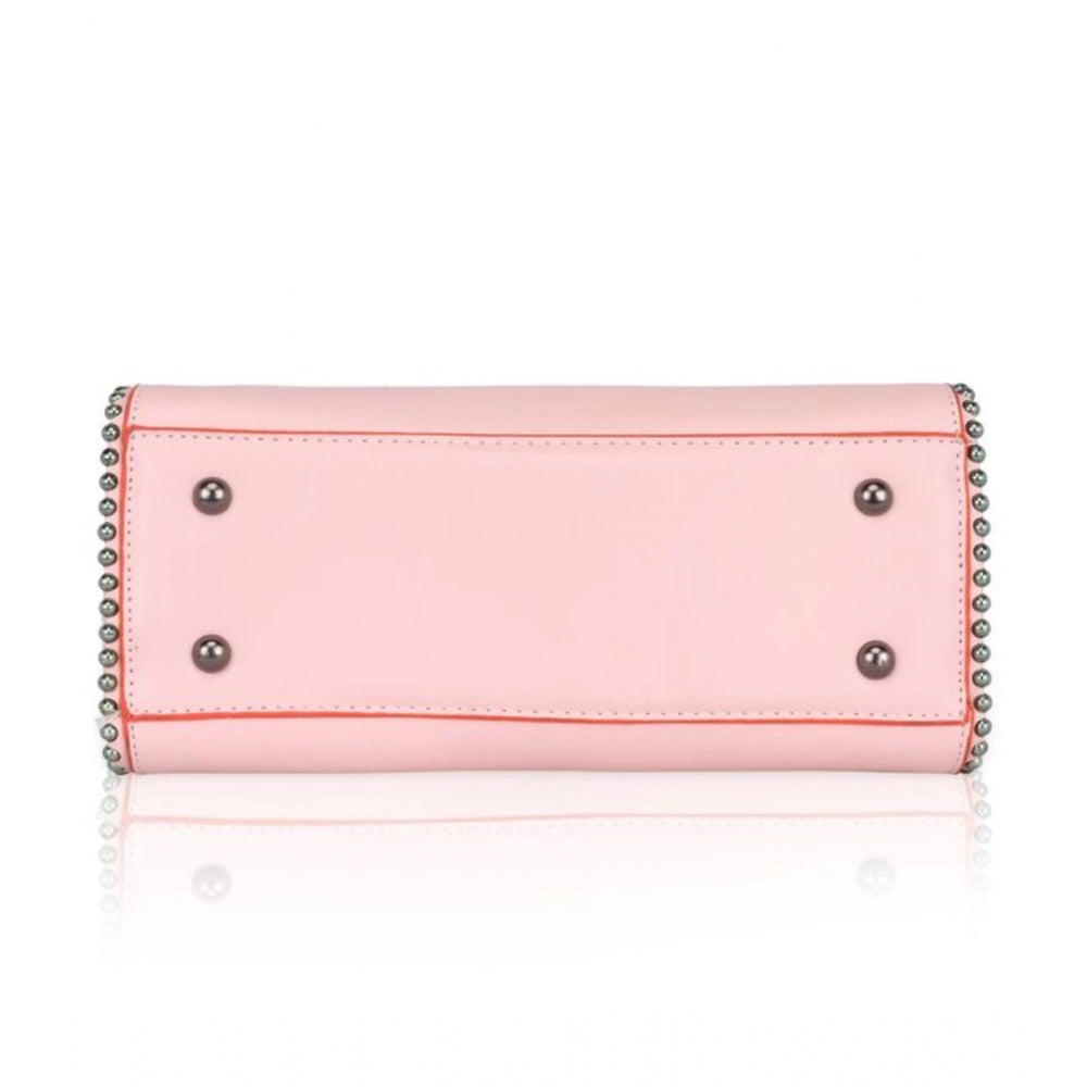 Women's Faux Leather Metal Beads Handbag (Pink) - GillKart