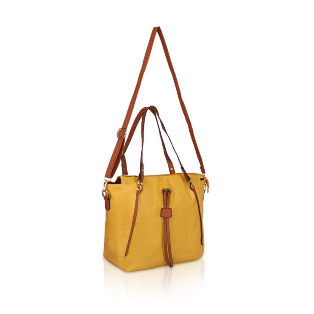 Women's Faux Leather Textured Tote Bag (Yellow) - GillKart