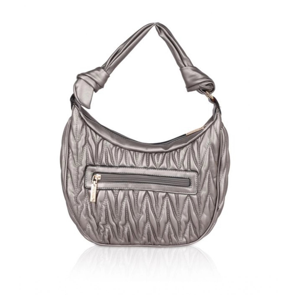 Women's Faux Leather Textured Handbag (Silver Grey) - GillKart