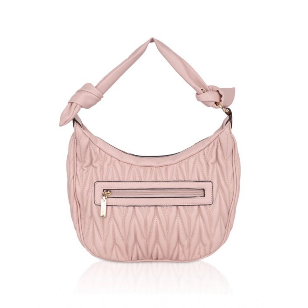 Women's Faux Leather Textured Handbag (Pink) - GillKart