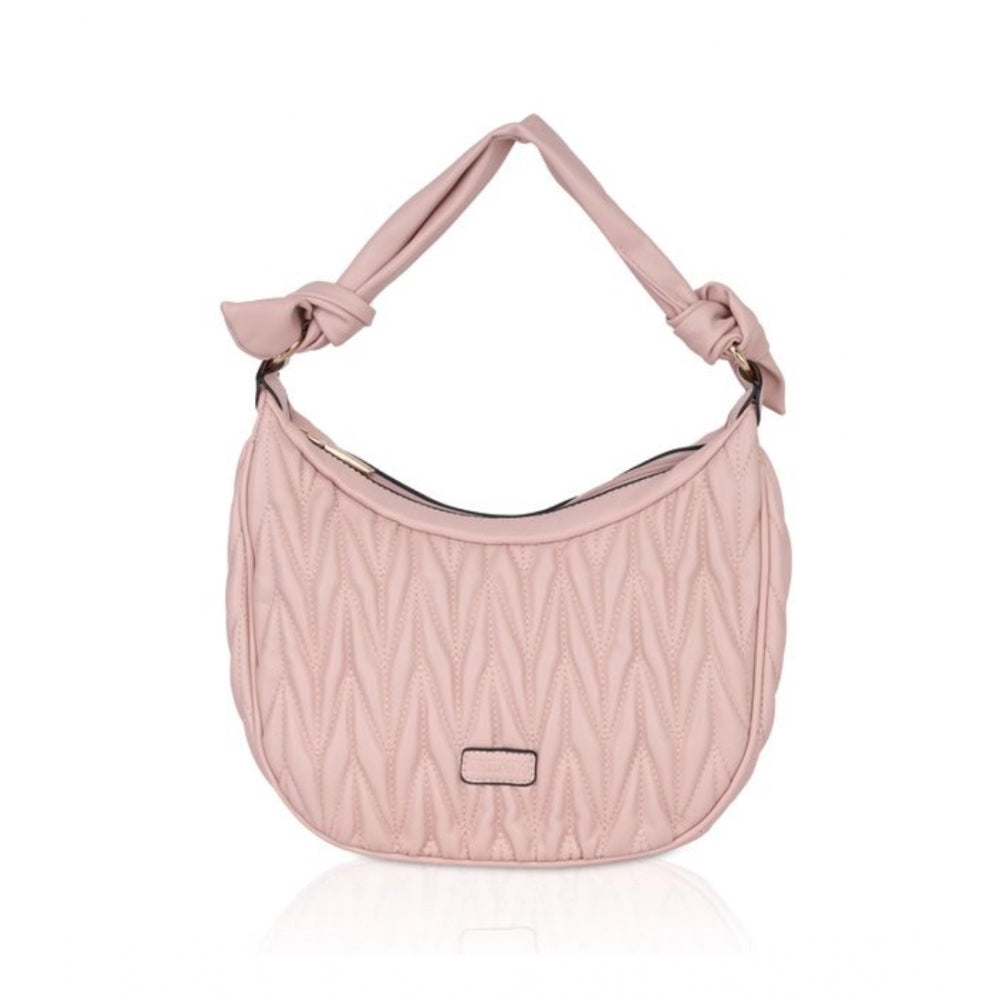 Women's Faux Leather Textured Handbag (Pink) - GillKart