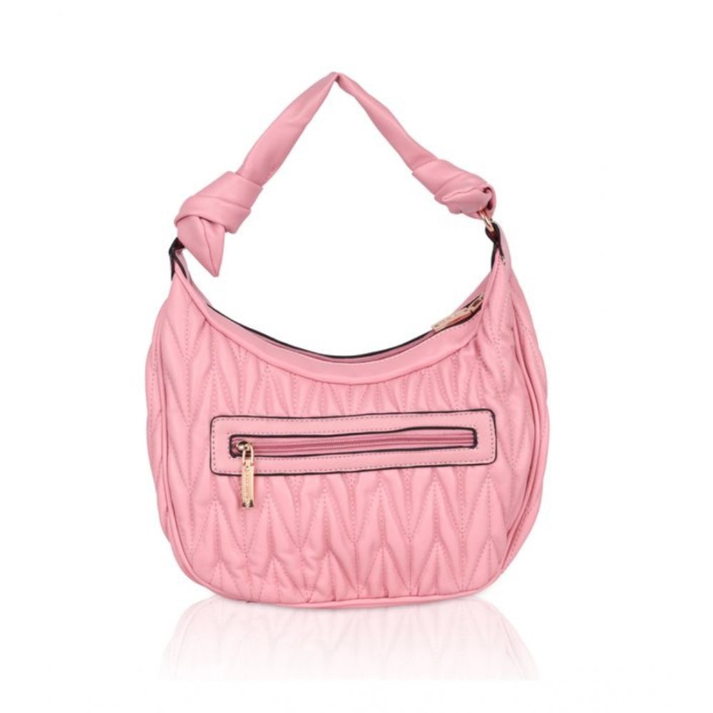 Women's Faux Leather Textured Handbag (Pink) - GillKart