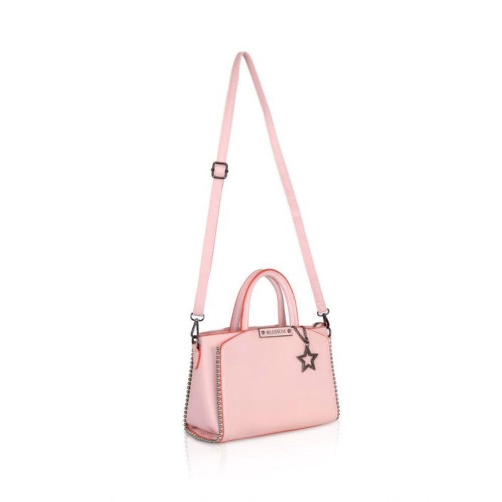 Women's Faux Leather Metal Beads Handbag (Pink) - GillKart