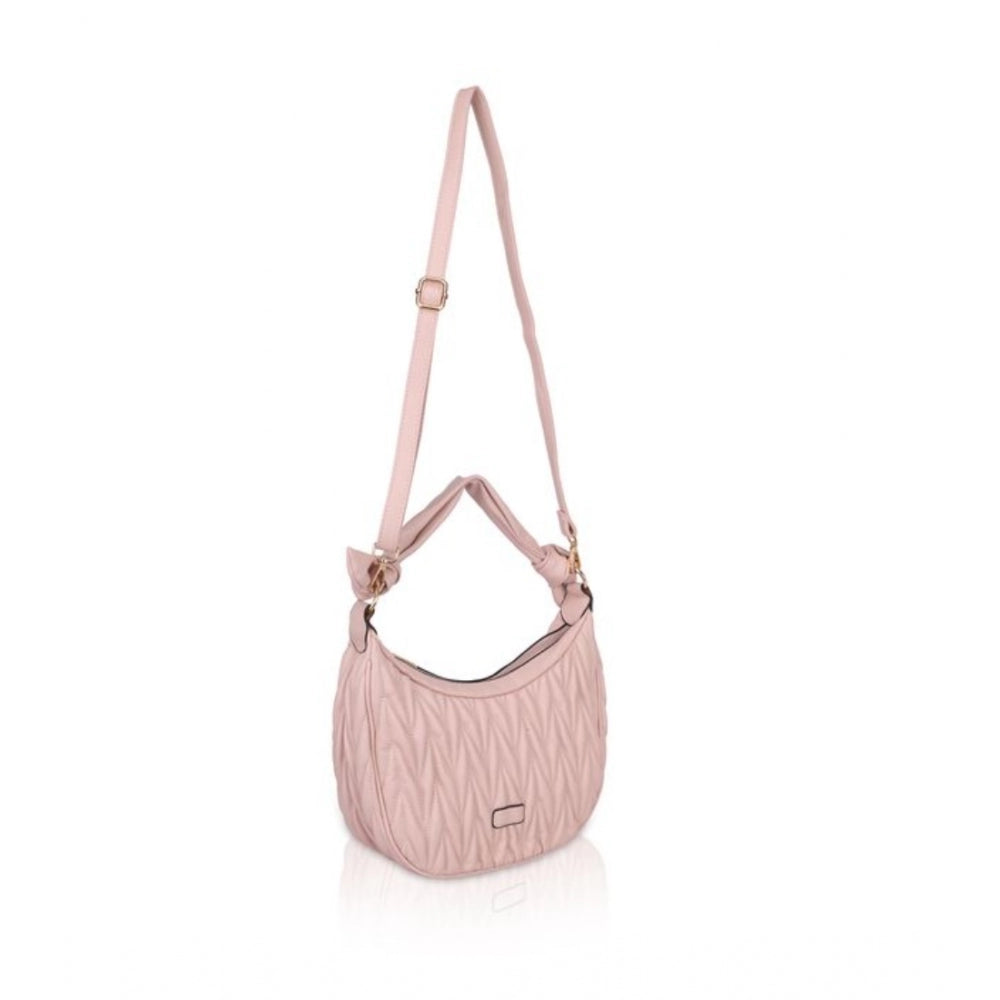 Women's Faux Leather Textured Handbag (Pink) - GillKart