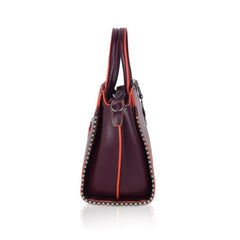 Women's Faux Leather Metal Beads Handbag (Wine Red) - GillKart