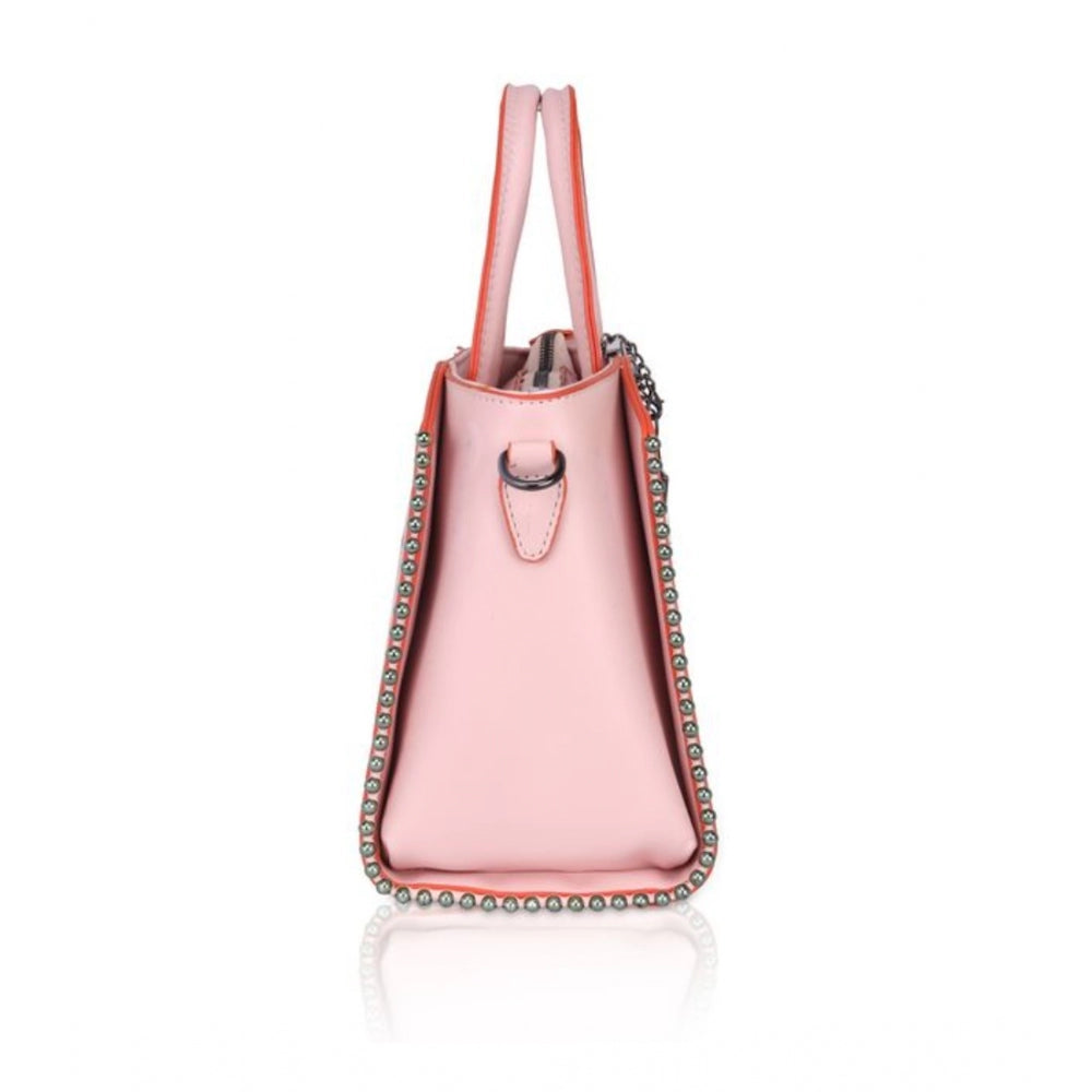 Women's Faux Leather Metal Beads Handbag (Pink) - GillKart