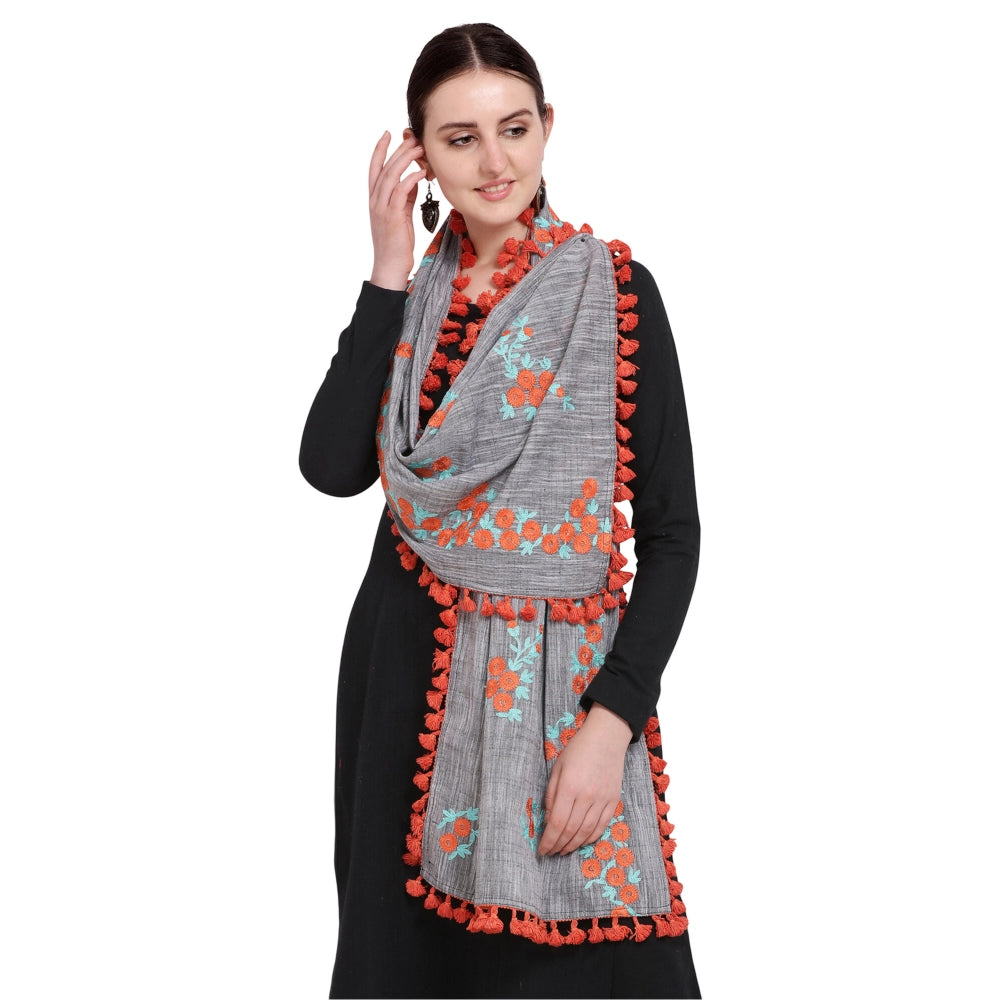 Women's Cotton Embroidered Dupatta (Gray, Length: 0.5 to 1 Mtr) - GillKart