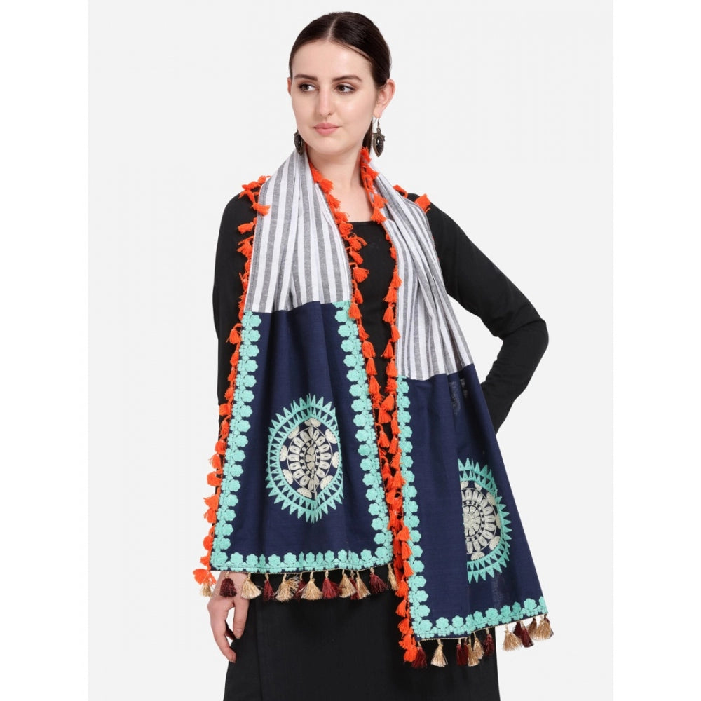 Women's Cotton Embroidered Dupatta (Navyblue, Length: 0.5 to 1 Mtr) - GillKart