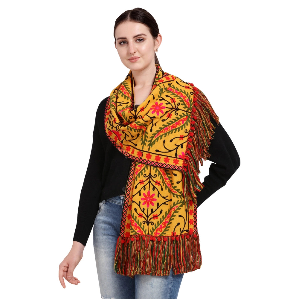 Women's Cotton Embroidered Muffler (Mustard, Length: 0.5 to 1 Mtr) - GillKart