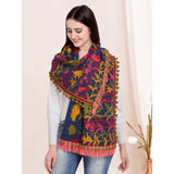 Women's Cotton Embroidered Muffler (Navyblue, Length: 0.5 to 1 Mtr) - GillKart