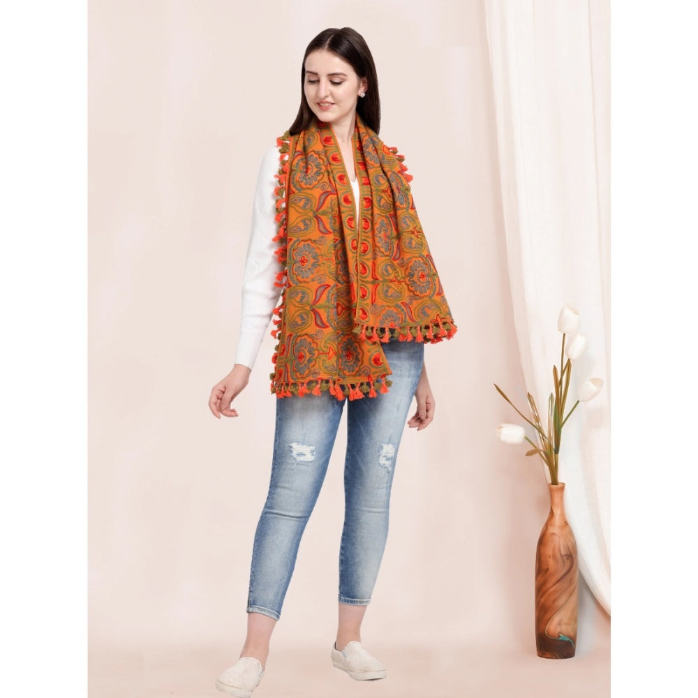 Women's Cotton Embroidered Muffler (Orange, Length: 0.5 to 1 Mtr) - GillKart