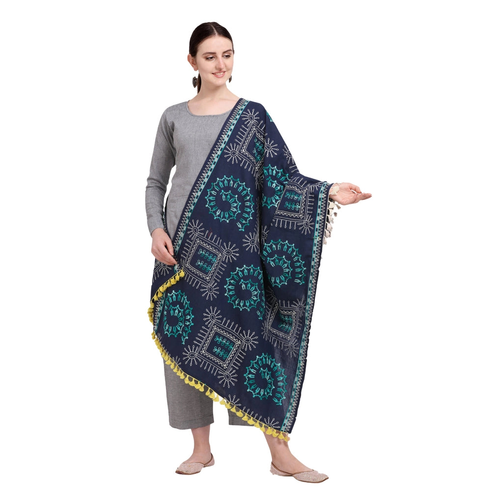 Women's Cotton Embroidered Dupatta (Navyblue, Length: 0.5 to 1 Mtr) - GillKart