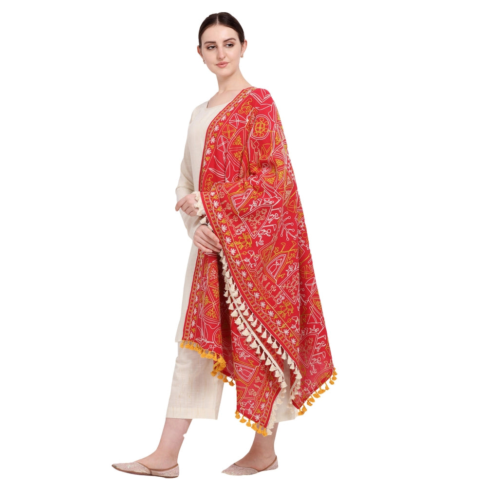 Women's Cotton Embroidered Dupatta (Red, Length: 0.5 to 1 Mtr) - GillKart