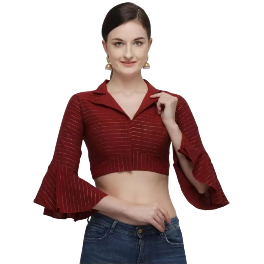 Women's Cotton Striped Readymade Blouse (Maroon, Size: Free Size) - GillKart