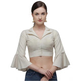 Women's Cotton Striped Readymade Blouse (Beige, Size: Free Size) - GillKart