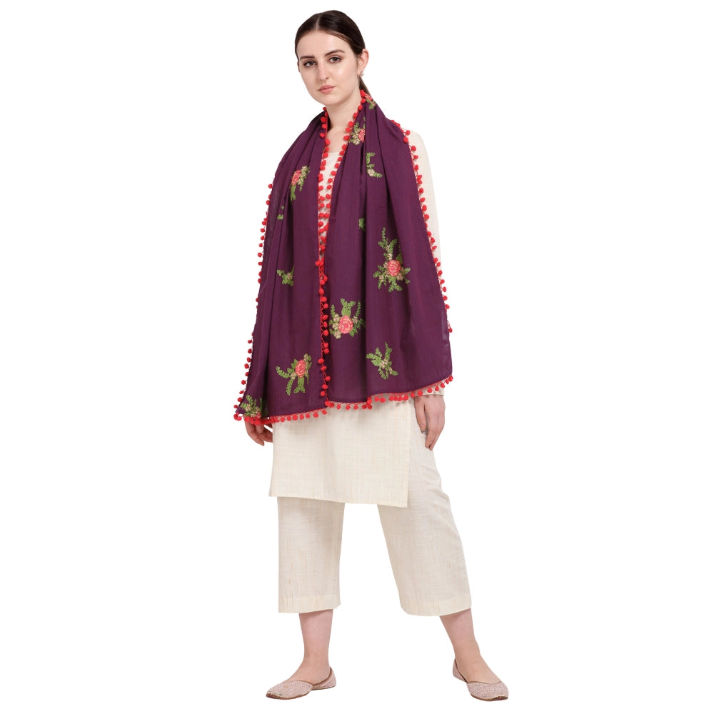 Women's Cotton Embroidered Dupatta (Purple, Length: 0.5 to 1 Mtr) - GillKart