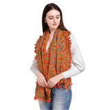 Women's Cotton Embroidered Muffler (Orange, Length: 0.5 to 1 Mtr) - GillKart