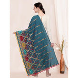 Women's Cotton Embroidered Dupatta (Turquoise, Length: 0.5 to 1 Mtr) - GillKart