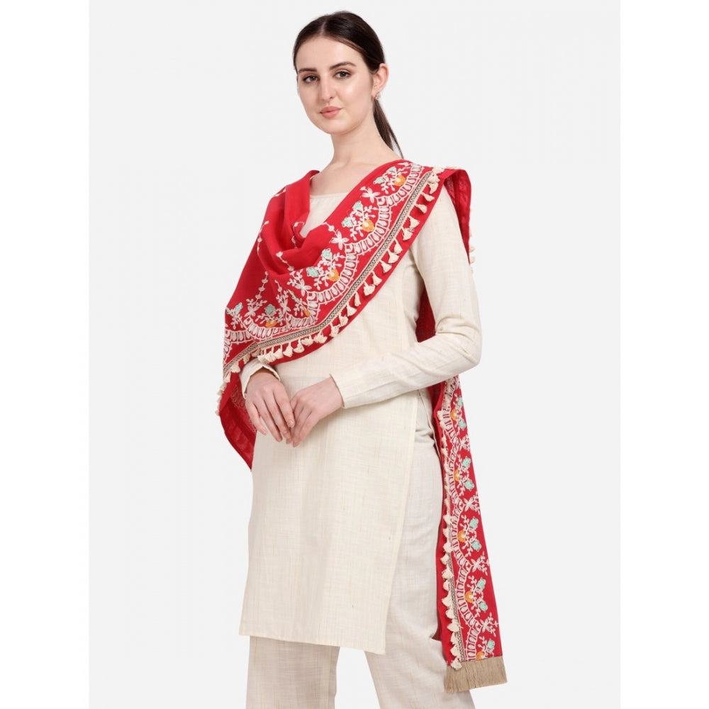 Women's Cotton Embroidered Dupatta (Red, Length: 1.5 to 2 Mtr) - GillKart