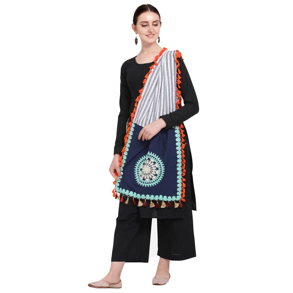 Women's Cotton Embroidered Dupatta (Navyblue, Length: 0.5 to 1 Mtr) - GillKart