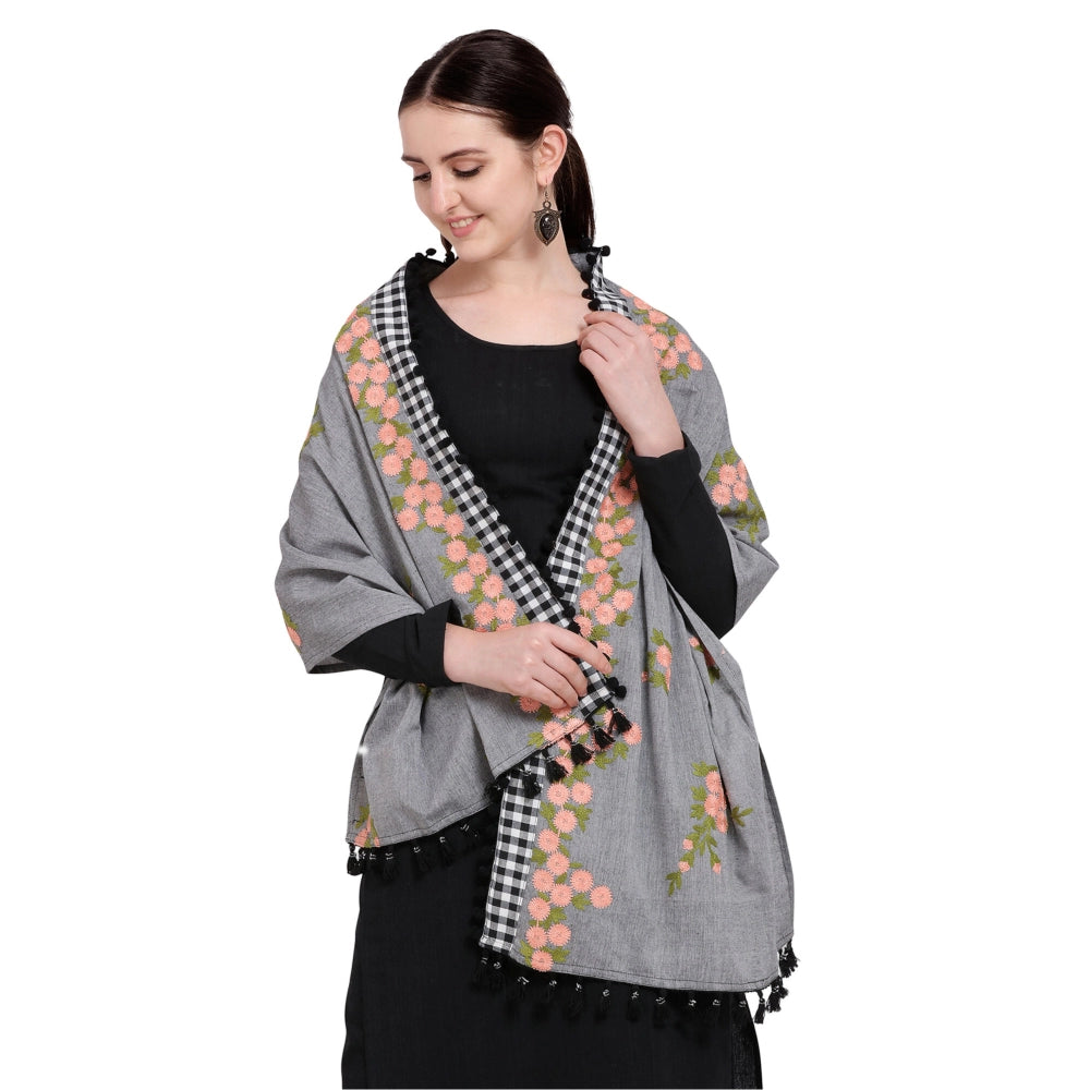 Women's Cotton Embroidered Dupatta (Gray, Length: 0.5 to 1 Mtr) - GillKart