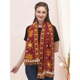 Women's Cotton Embroidered Muffler (Maroon, Length: 0.5 to 1 Mtr) - GillKart