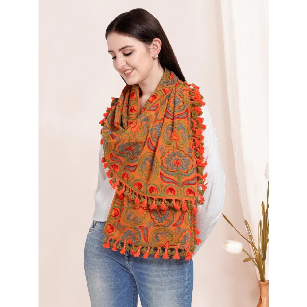 Women's Cotton Embroidered Muffler (Orange, Length: 0.5 to 1 Mtr) - GillKart