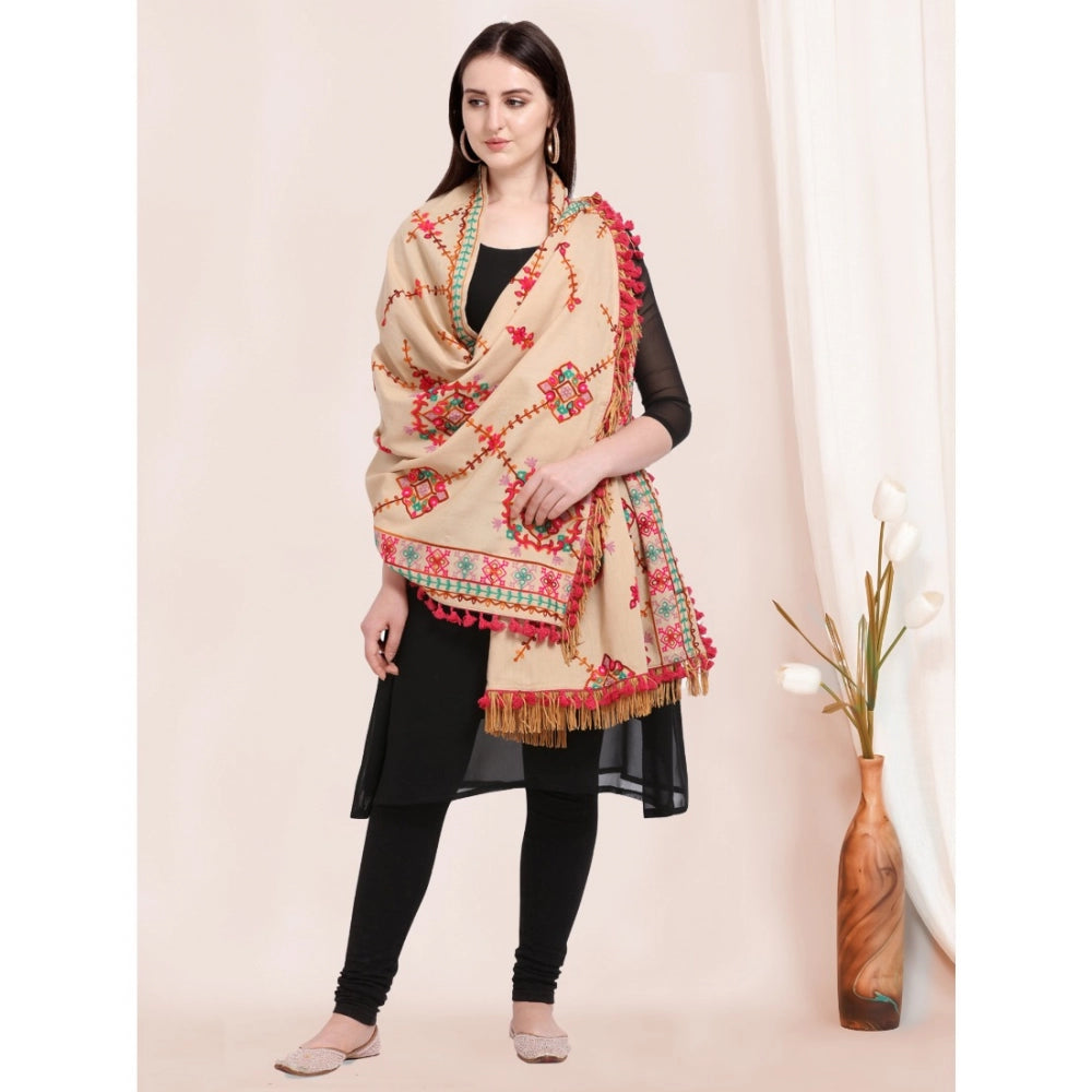 Women's Cotton Embroidered Dupatta (Beige, Length: 0.5 to 1 Mtr) - GillKart