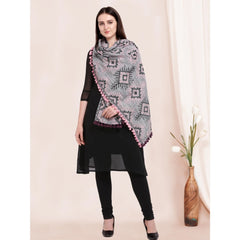 Women's Cotton Embroidered Dupatta (Gray, Length: 0.5 to 1 Mtr) - GillKart