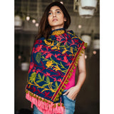 Women's Cotton Embroidered Muffler (Navyblue, Length: 0.5 to 1 Mtr) - GillKart