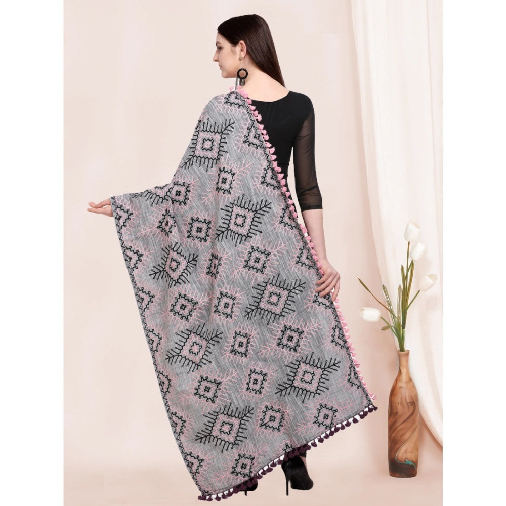 Women's Cotton Embroidered Dupatta (Gray, Length: 0.5 to 1 Mtr) - GillKart