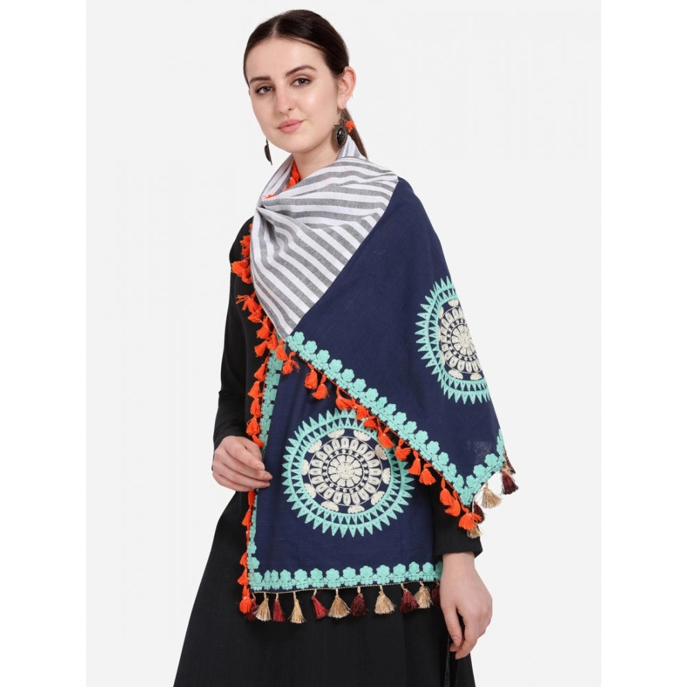 Women's Cotton Embroidered Dupatta (Navyblue, Length: 0.5 to 1 Mtr) - GillKart