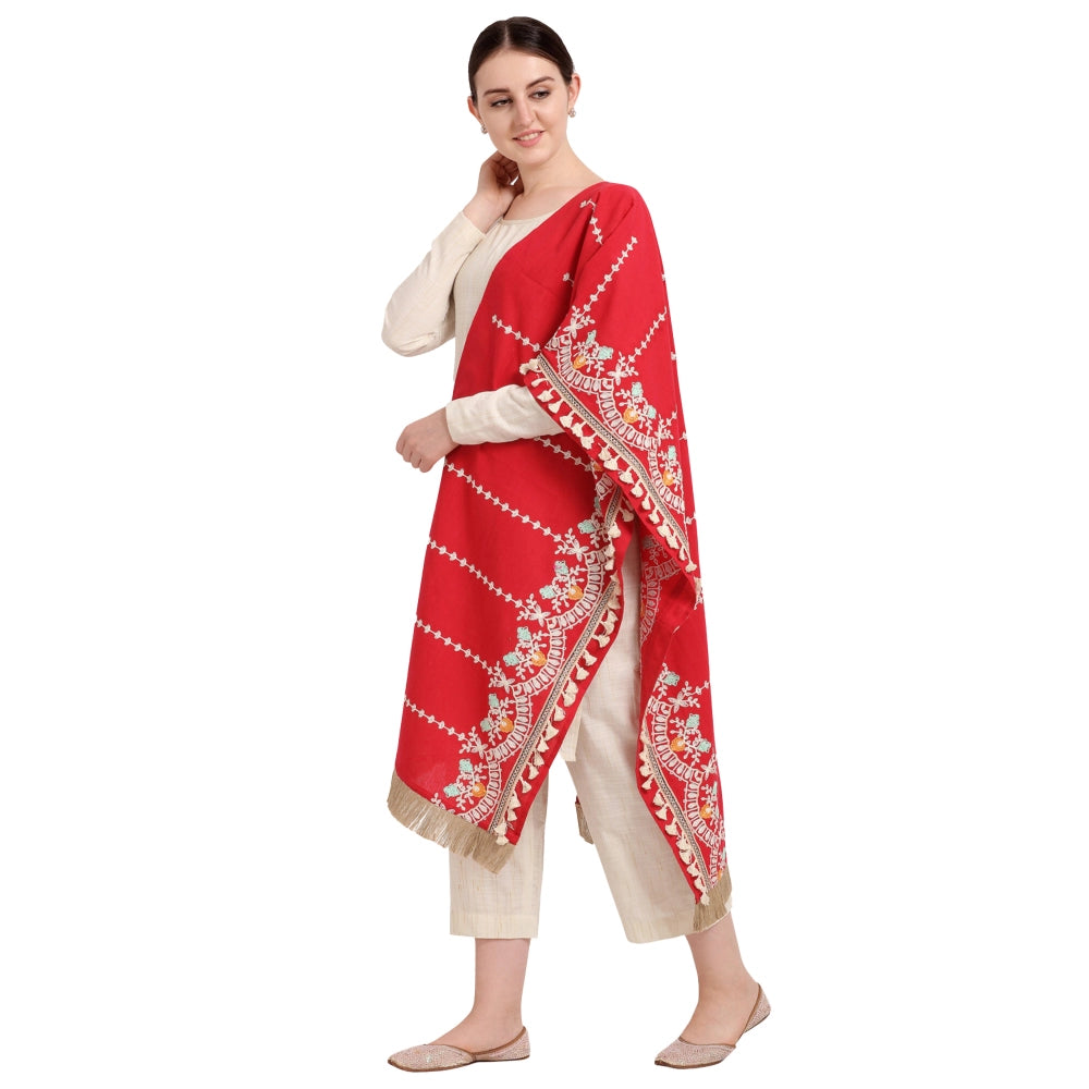 Women's Cotton Embroidered Dupatta (Red, Length: 1.5 to 2 Mtr) - GillKart